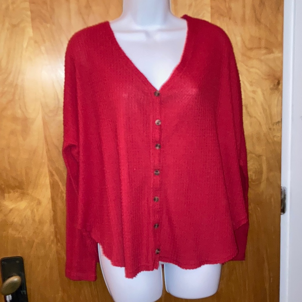 Women's Red Button-Up Top